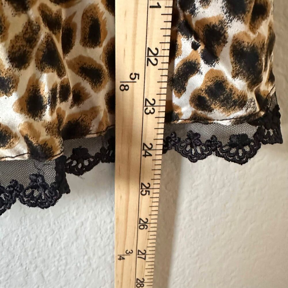 Vintage Y2K Silkscreen 100% Silk Leopard Print Lace Trim Cami Large Whimsigoth - Picture 7 of 7